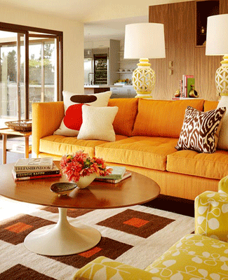 living room decor orange sofa home accessories