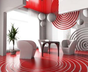 white and red interior decorating colors for the room in techno style