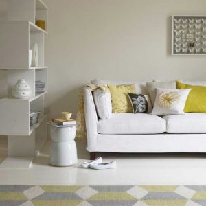 white light gray and yellow color scheme for living room decorating in fall