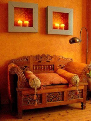 moroccan furniture and decor accessories and orange wall paint