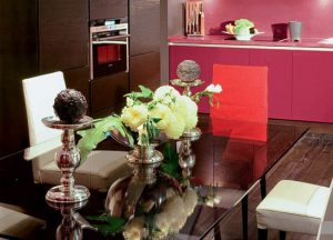 art deco decorating style in pink red and dark brown colors