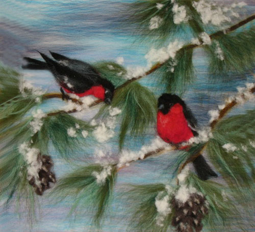 winter birds wool painting