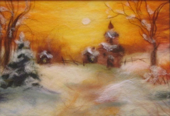 winter landscape wool fiber wall decoration