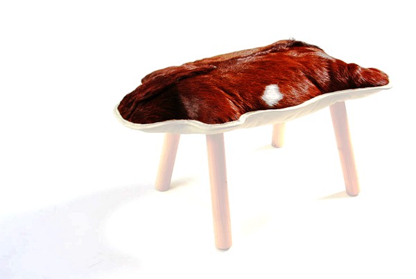 stool with cushion made of fur and leather
