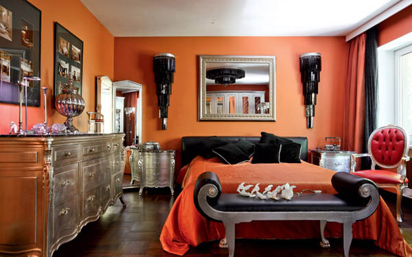 bedroom decorating with orange wall paint