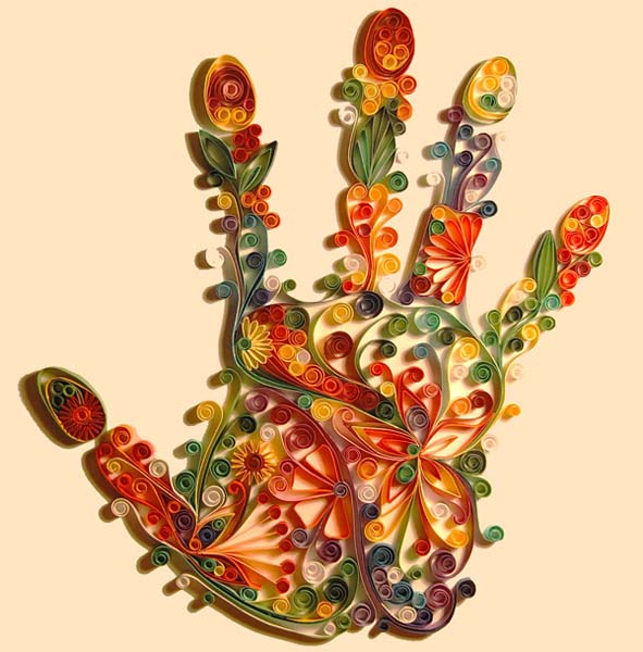 quilled hand made of colorful paper