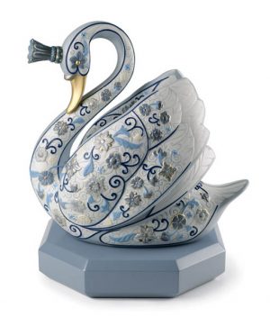 swan figurine in white and blue colors