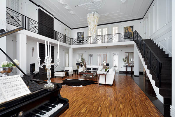 Luxurious House Design by Russian Architects, Black and White Decorating