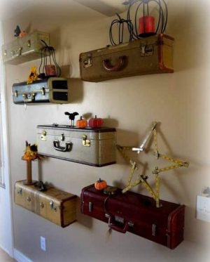 recycling suitcases for wall shelves