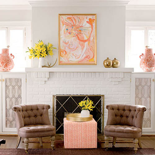 living room design with white painted fireplace