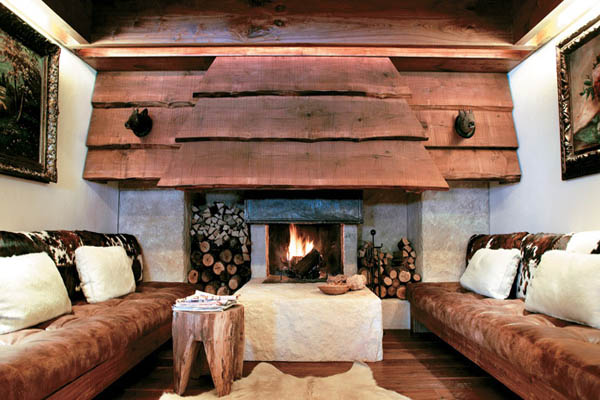 living room fireplace decorated with wood