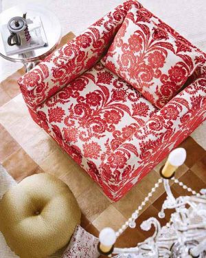 red chair upholstery fabric with floral design