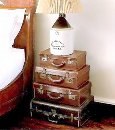 bedside table made of old suitcases