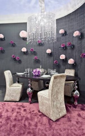 dining room decorating in gray purple and pink colors