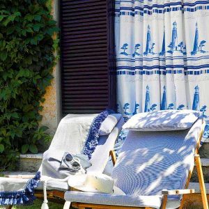 outdoor curtains, garden chairs with cushions