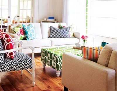 living room furniture with colorful pillows