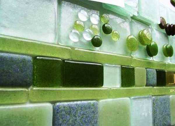 glass mosaic tiles in green colors