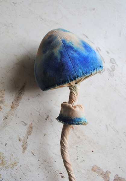 blue mushroom made of recycled fabric