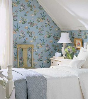 blue wallpaper with floral pattern