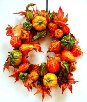 door wreath made of vegetables