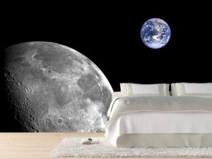 bedroom decor with modern wall mural and moon images