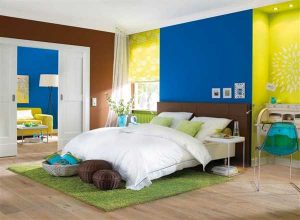 lime yellow blue and brown colors for interior decorating
