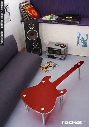 guitar coffee table in red