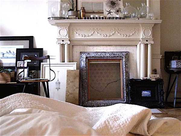 antique fireplace and painting frames