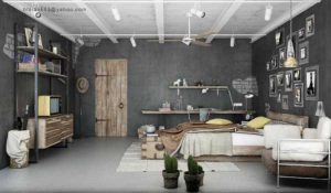 gray color and reclaimed wood for interior design