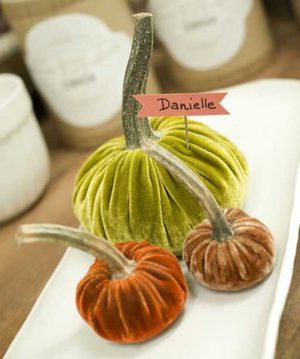 green and orange pumpkins made of velvet fabric