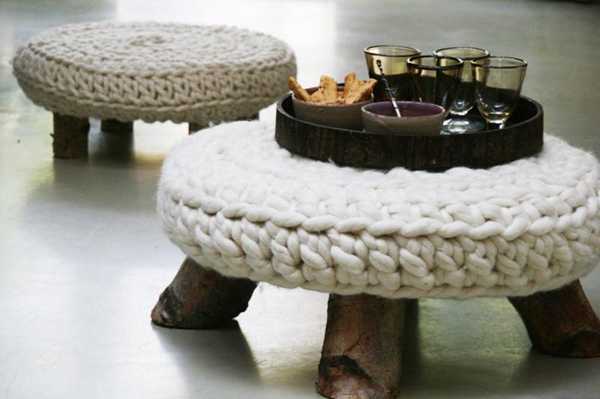 ottoman with knitted cushion