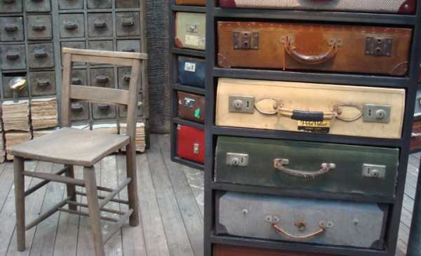 storage furniture made with old suitcases