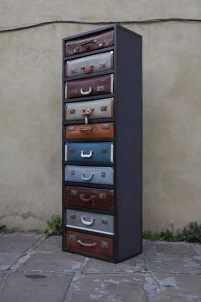 tall chest with drawers made of old suitcases