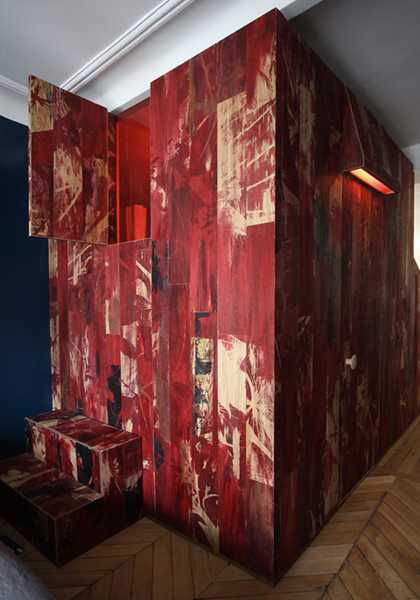 plywood panels painted red color