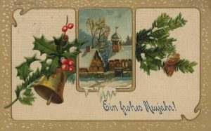 Old Christmas Tree Decorations and Christmas Cards in Vintage Style