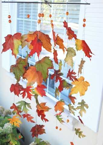 window decoration with fall leaves