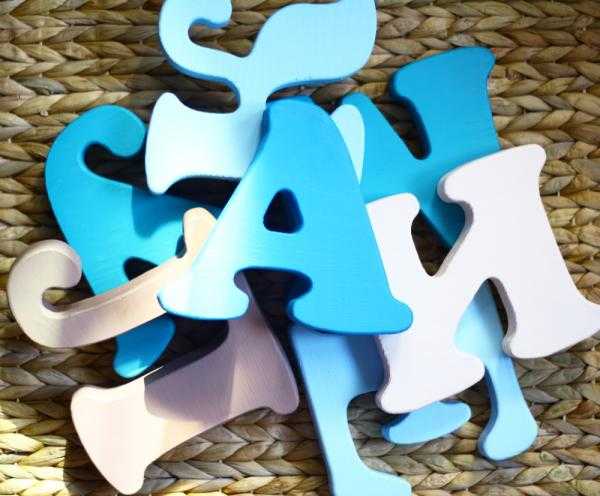 alphabet wooden letters painted white and blue