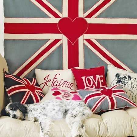 wall decoration and pillows with union jack