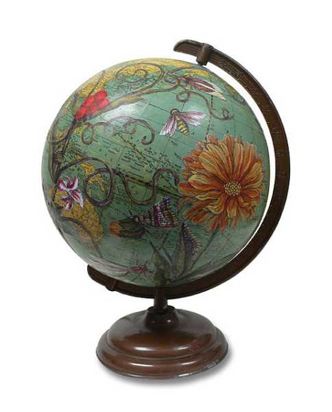 floral designs painted on old globe