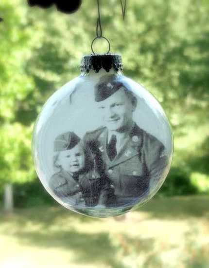 glass christmas balls with photographs