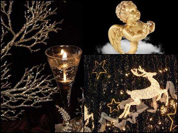 black christmas decor ideas and oranments in golden colors