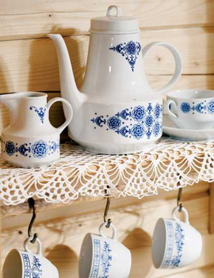 country home decorations, porcelain tea set in white and blue colors