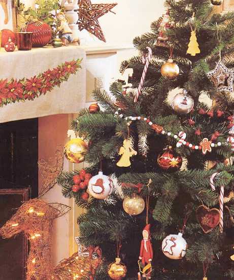 christmas tree and fireplace decorating in vintage style