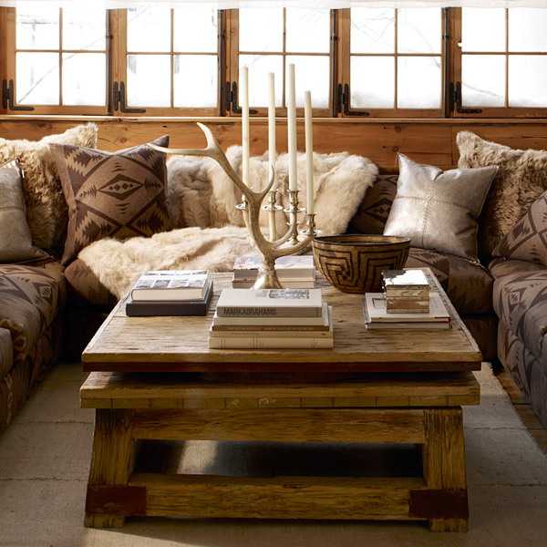 wood furniture and home fabrics for winter decorating