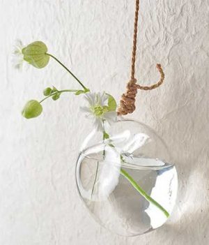glass globe vase with jute rope for hanging