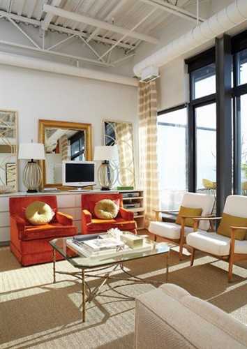 vintage furniture for living room in orange and white colors