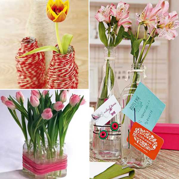 recycling glass vases and flower arrangements