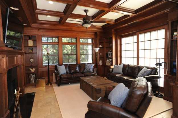 wooden ceiling beams and wall panels