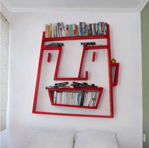 red face book shelves for office storage