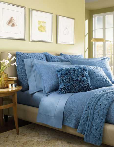 blue bedding with textured designs